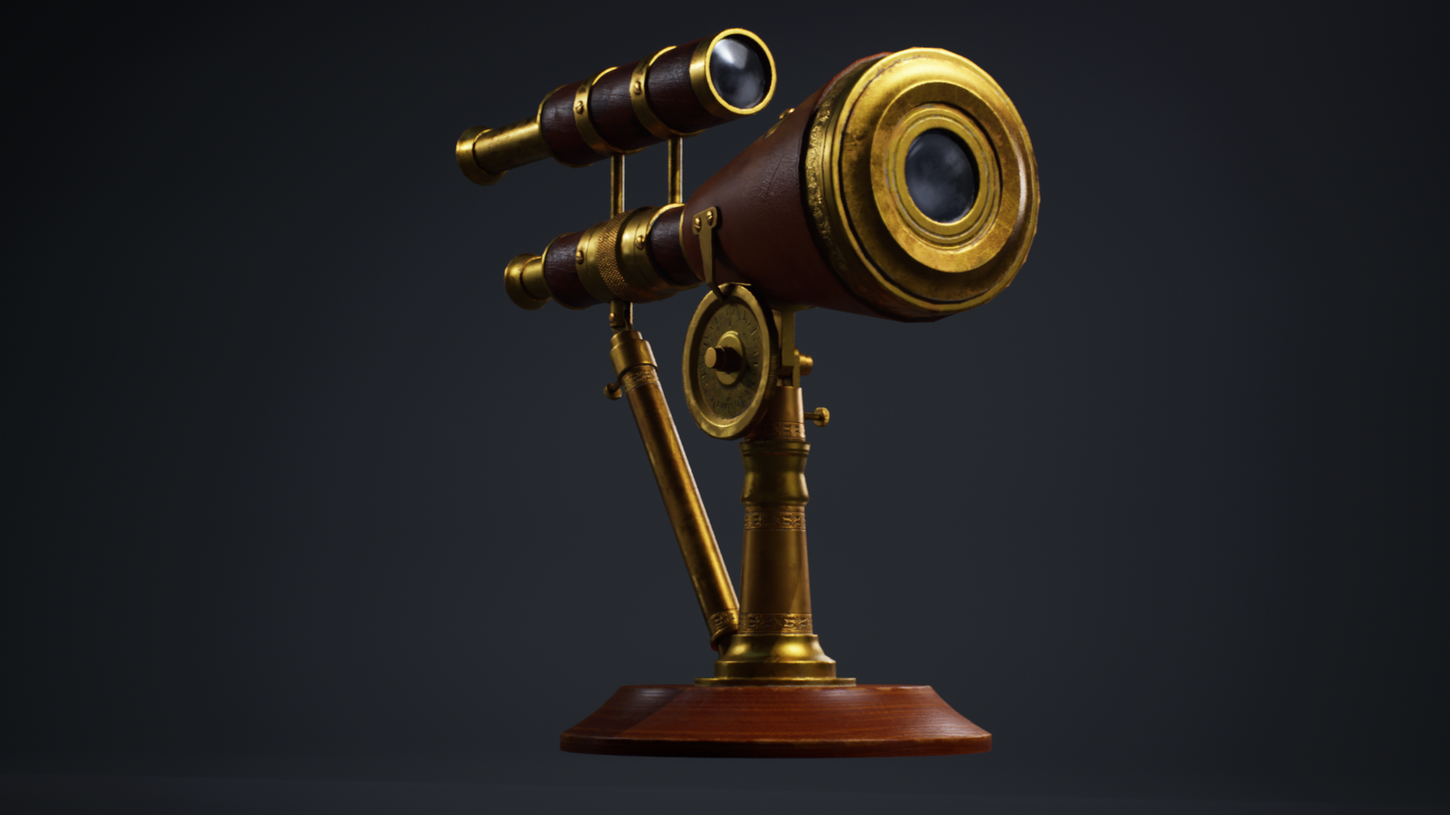 This image shows the incredible detail and realism in a 3D version of a Steam Punk telescope   as modelled by Glenda Studio, Vietnam. Glenda Studio is a 3D art outsourcing company that specializes in all hard surface modelling and design