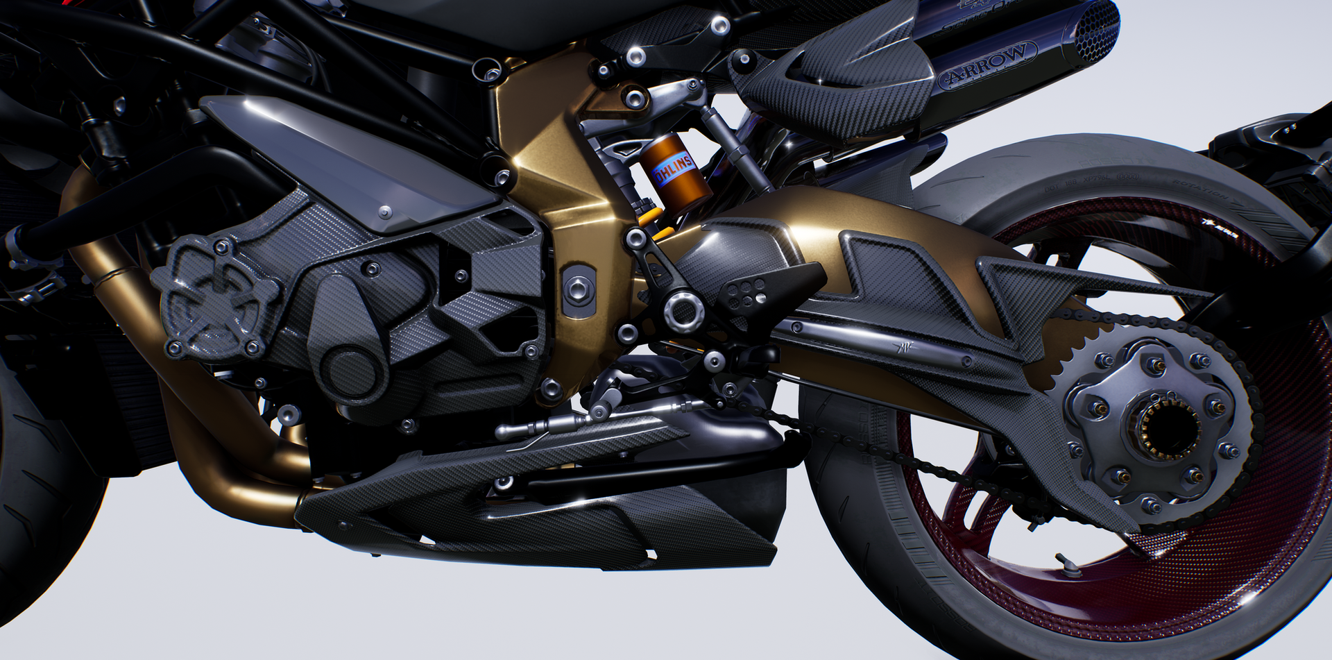This image shows the high detail and realism on an MV Agusta
Brutale 1000 
Serie Oro 2019  bike that is created by the 3D art team at Glenda Studio, Vietnam, for the videogame Ride 4