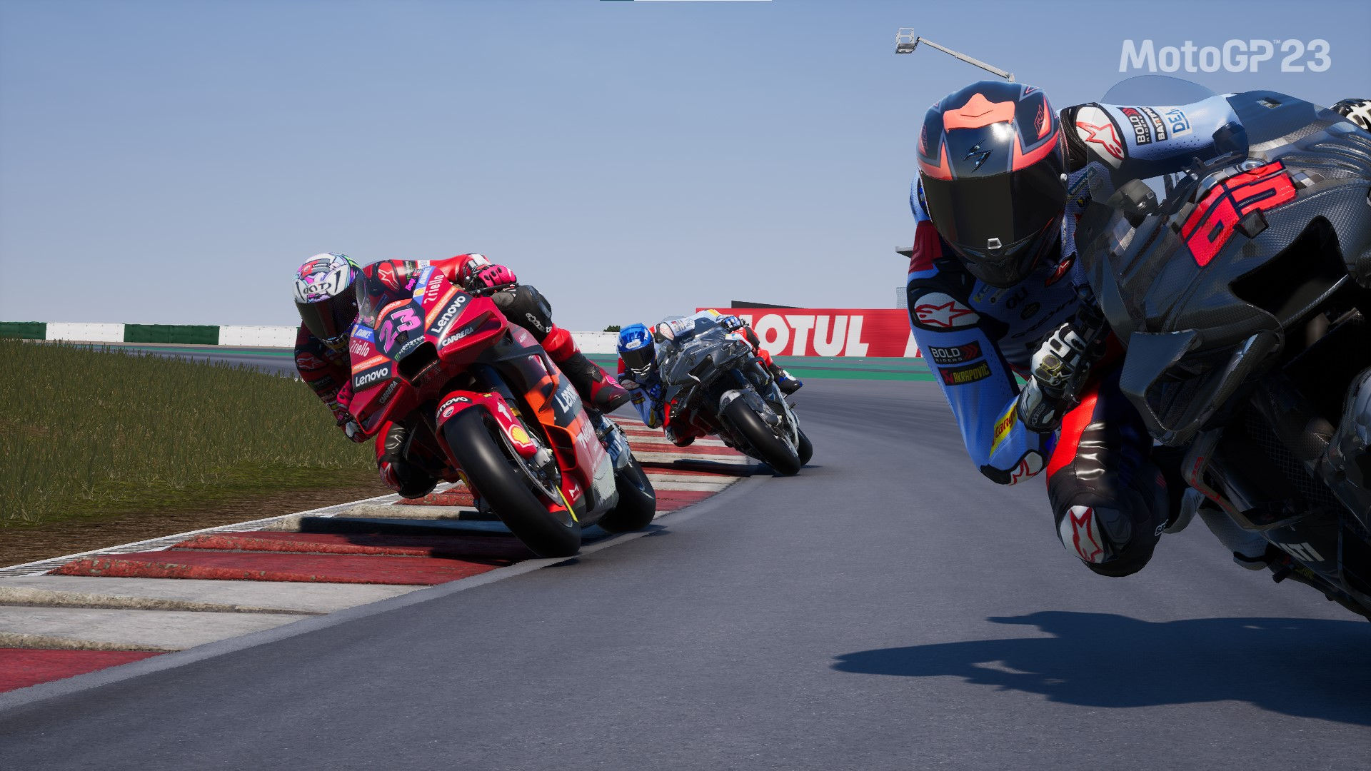 This image shows the incredible realistic detail from an in game image of the full outfits (Boots, helmets, gloves and MX suits) worn by the riders in the video game MotoGP 23 as modelled by Glenda Studio 3D art outsourcing, Vietnam