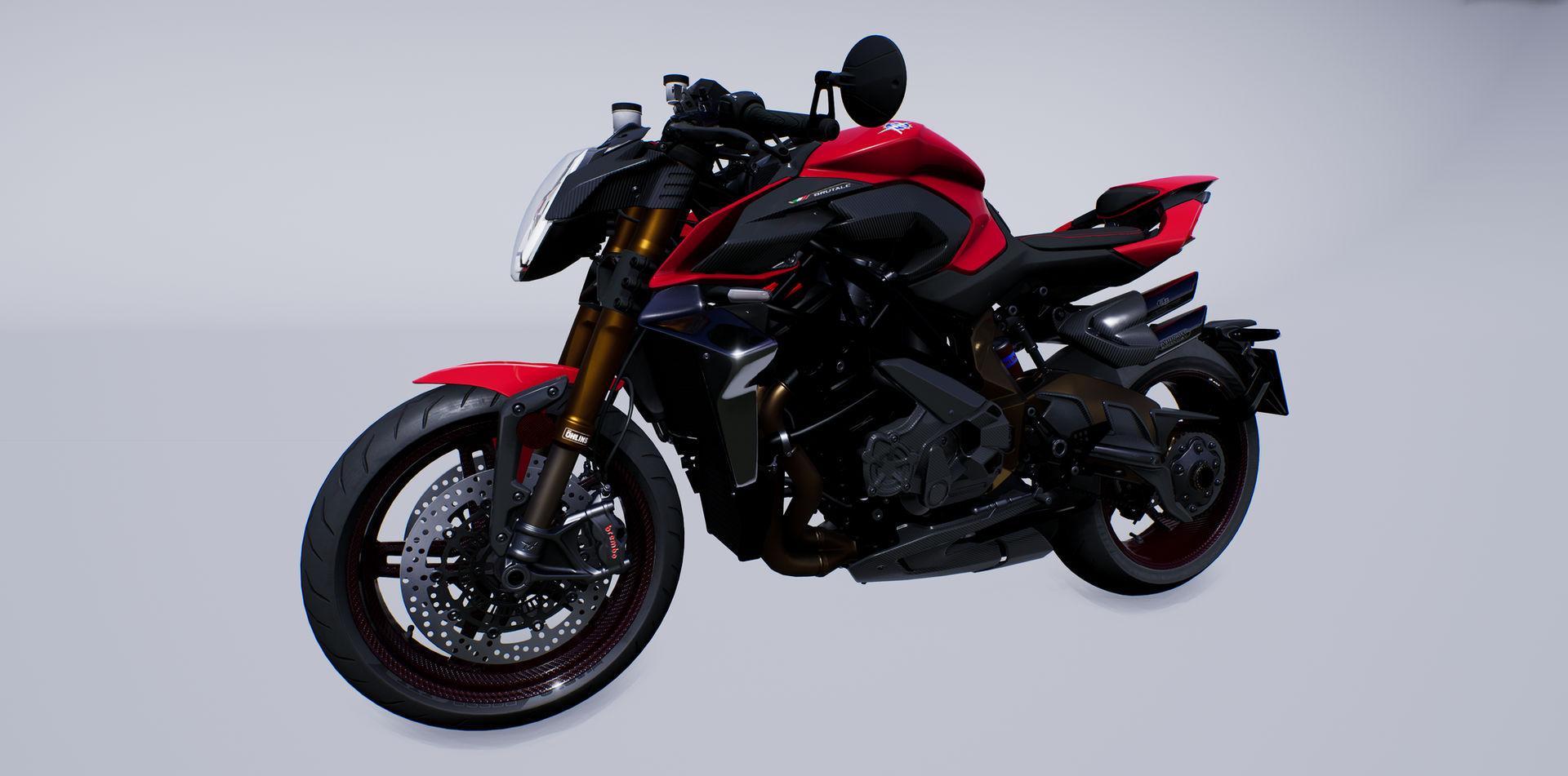 This image shows the high detail and realism on an MV Agusta
Brutale 1000 
Serie Oro 2019  bike that is created by the 3D art team at Glenda Studio, Vietnam, for the videogame Ride 4