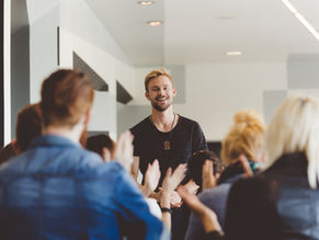 man making presentation
