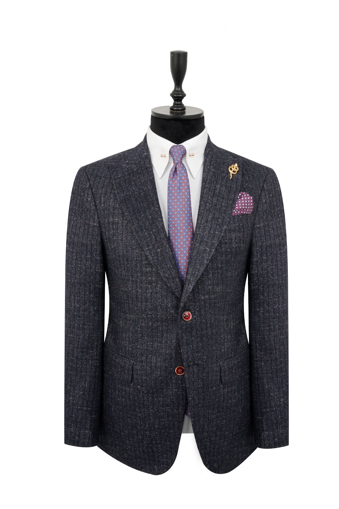 Men's Winter Blazer Jacket Wool Navy-Burgundy Striped