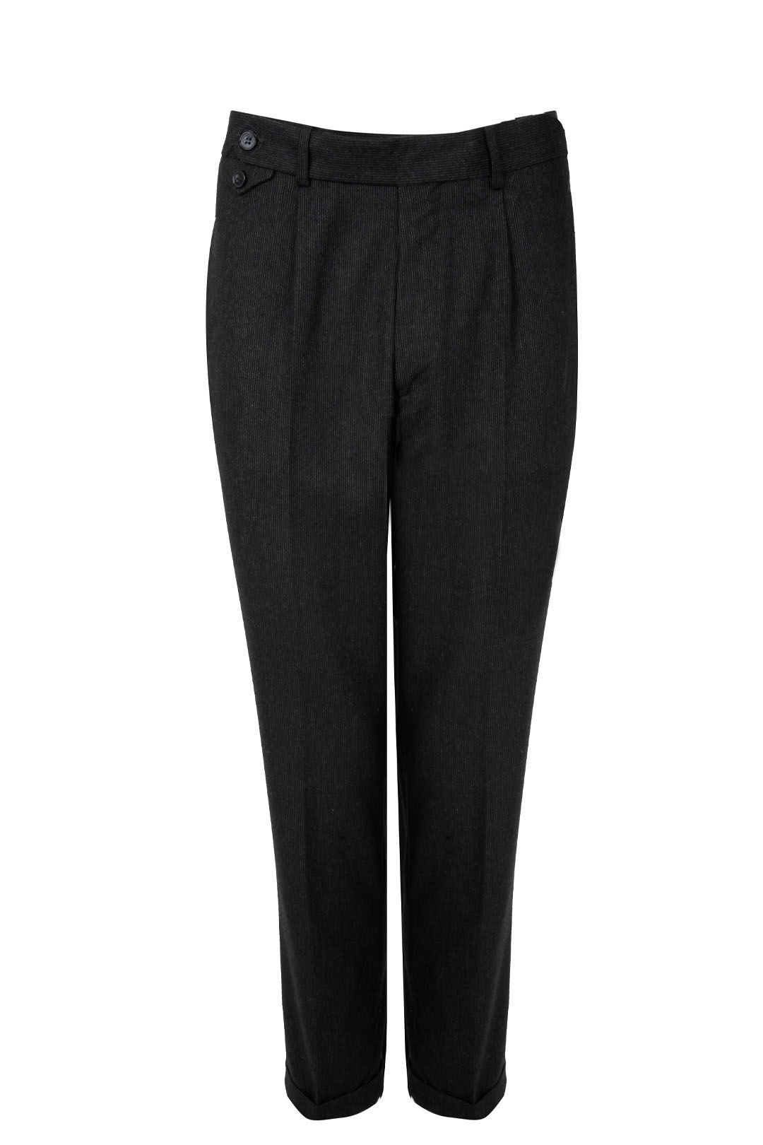 Sartorial Trousers With Flap Pocket & Pleat Design Wool Black