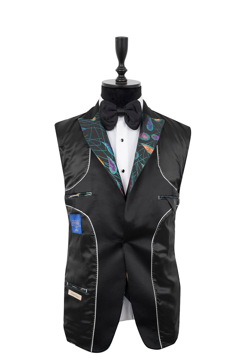 Thumbnail: Men's Ceremony Suit Tear Pattern- Black Sateen Peak Lapel