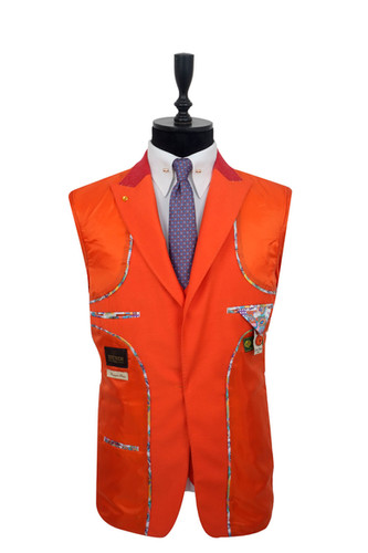 open lace back dress Orange Solid Satin Waistcoat Vest Tie Handkerchief Cufflinks Set, XL main image 1