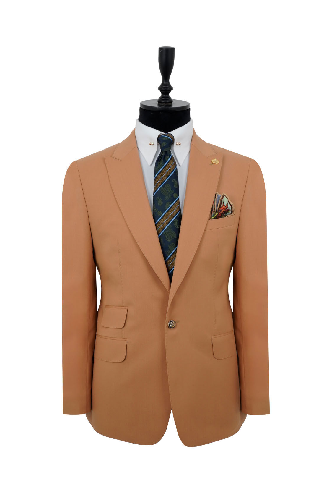 Men's Peak Lapel Blazer Jacket Camel Pure Wool
