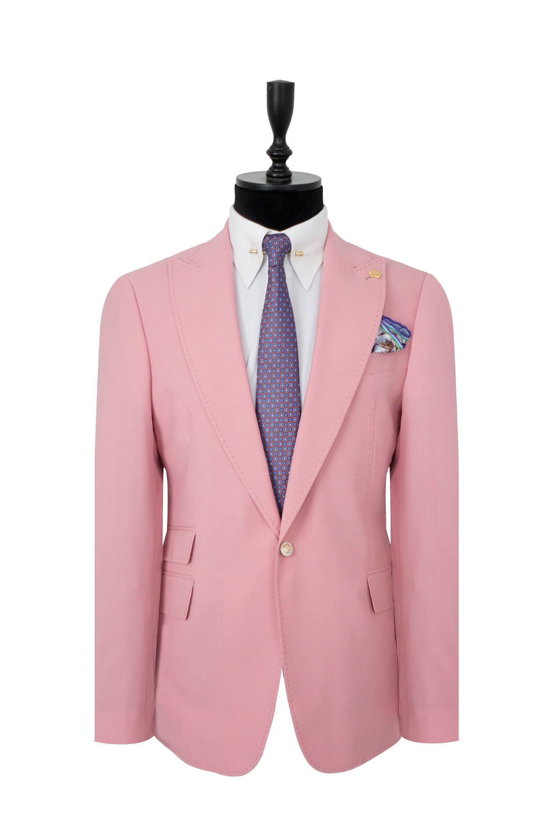 Men's Peak Lapel Blazer Jacket Pink Pure Wool