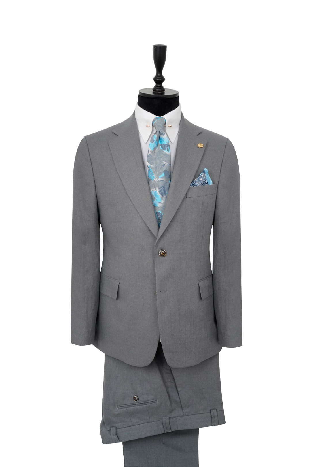 Men's Notch Lapel Pure Linen Suit Grey