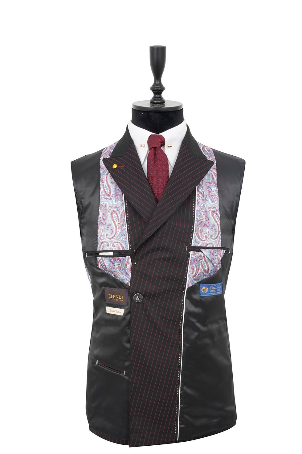 Thumbnail: Men's Double Breasted Suit Black-Red Striped