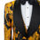 Thumbnail: Men's Ceremony Suit Black- Yellow Pattern-  Natural Silk Shawl Lapel