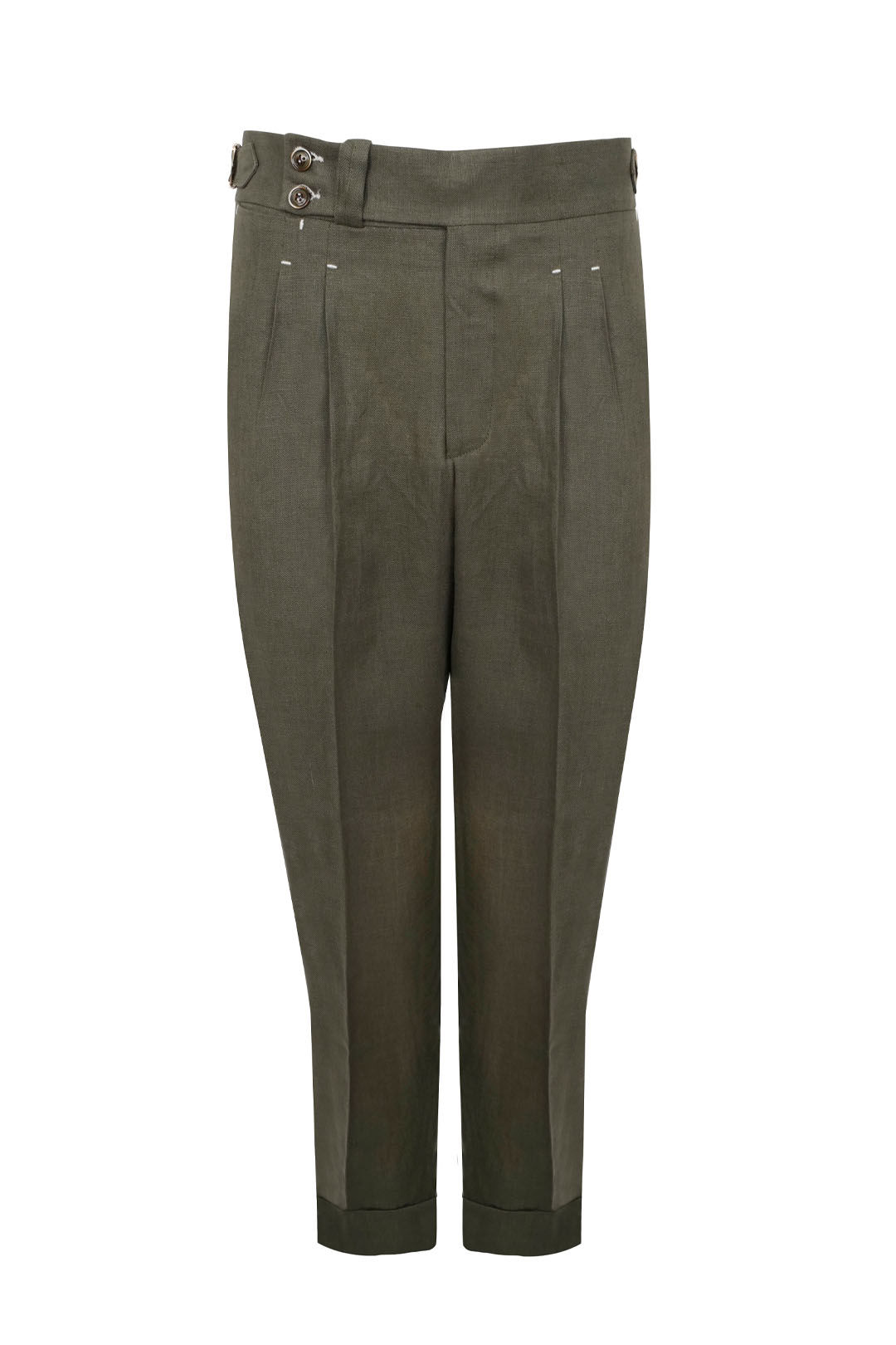 Sartorial Design Wide Waistband Trousers Khaki Linen