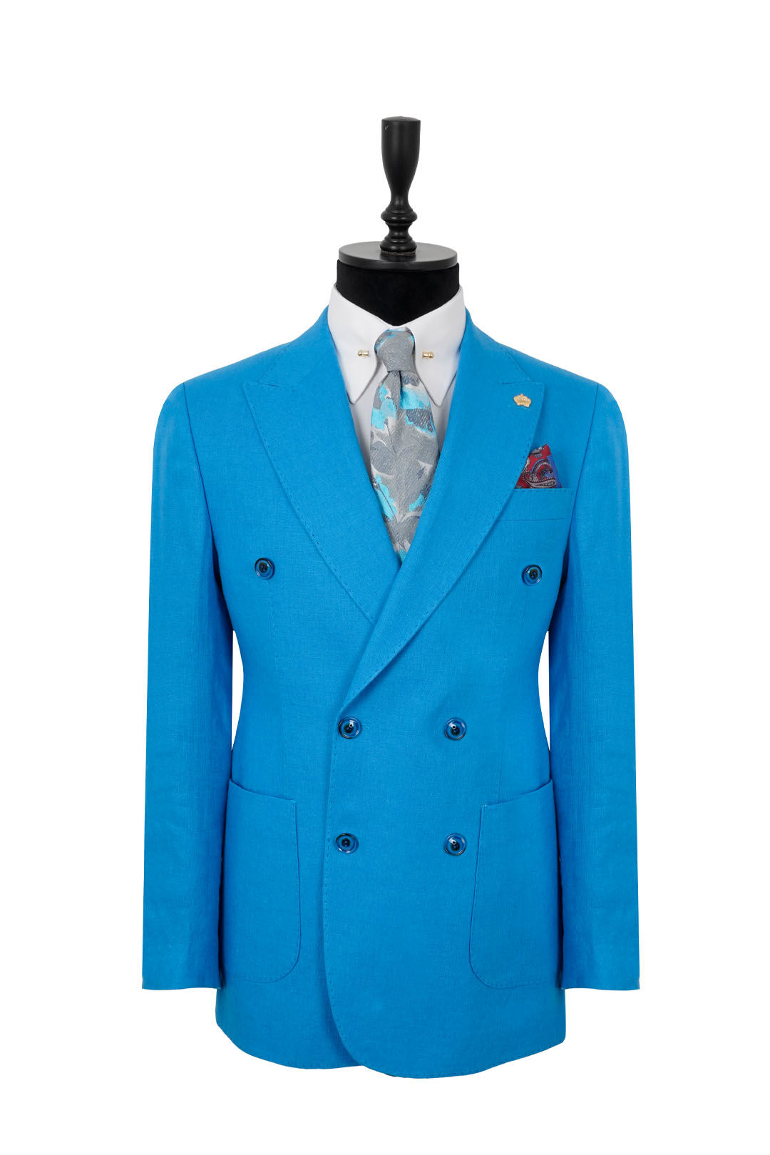 Men's Double Breasted  Blazer Jacket Sky Blue Linen