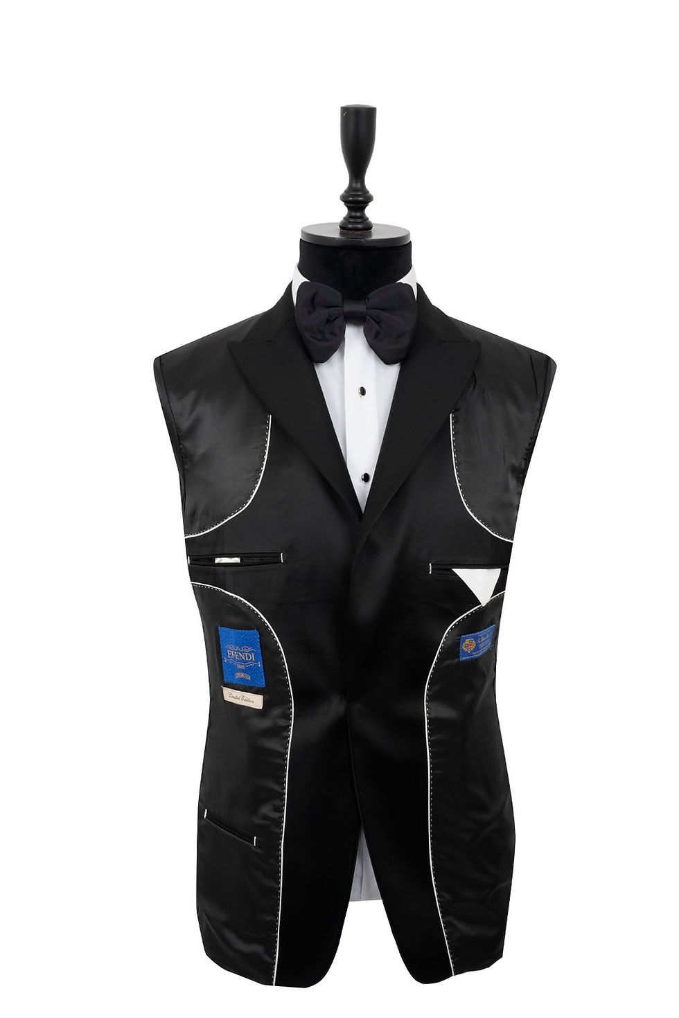 Thumbnail: Men's Ceremony Suit Black Sateen Peak Lapel Black Mix Wool