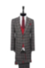 Thumbnail: Men's Suit Wide Peak Lapel Gray-Red Checked Mix Wool