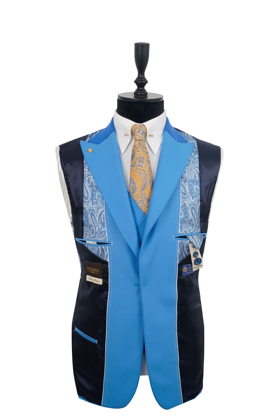 Thumbnail: Men's Suit Peak Lapel Blue Mix Wool