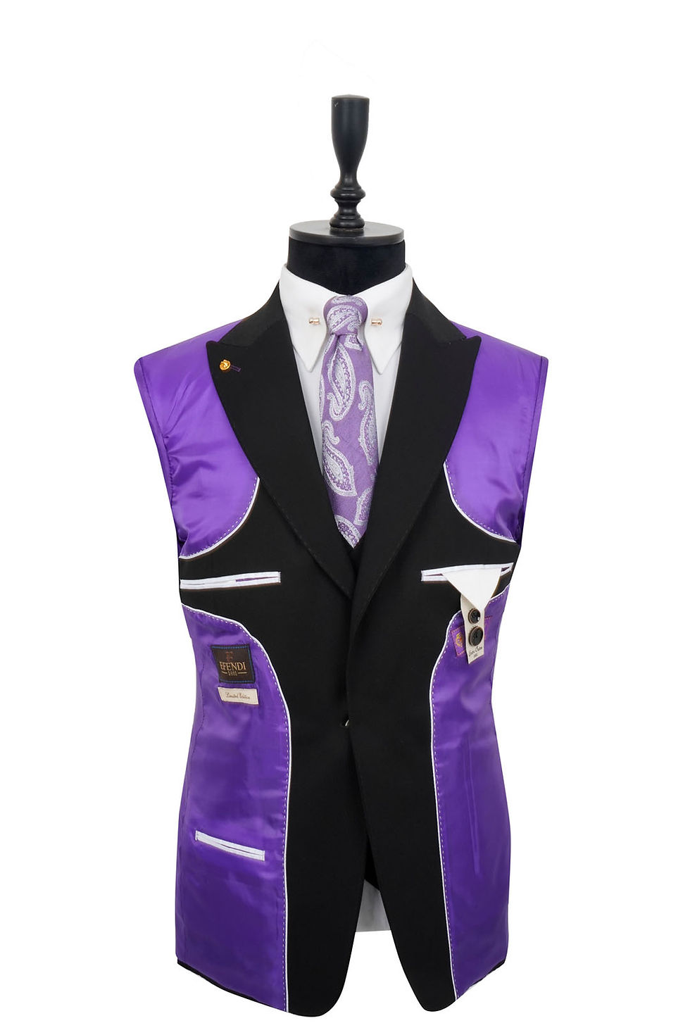 Thumbnail: Men's Suit Wide Peak Lapel Black Pure Wool