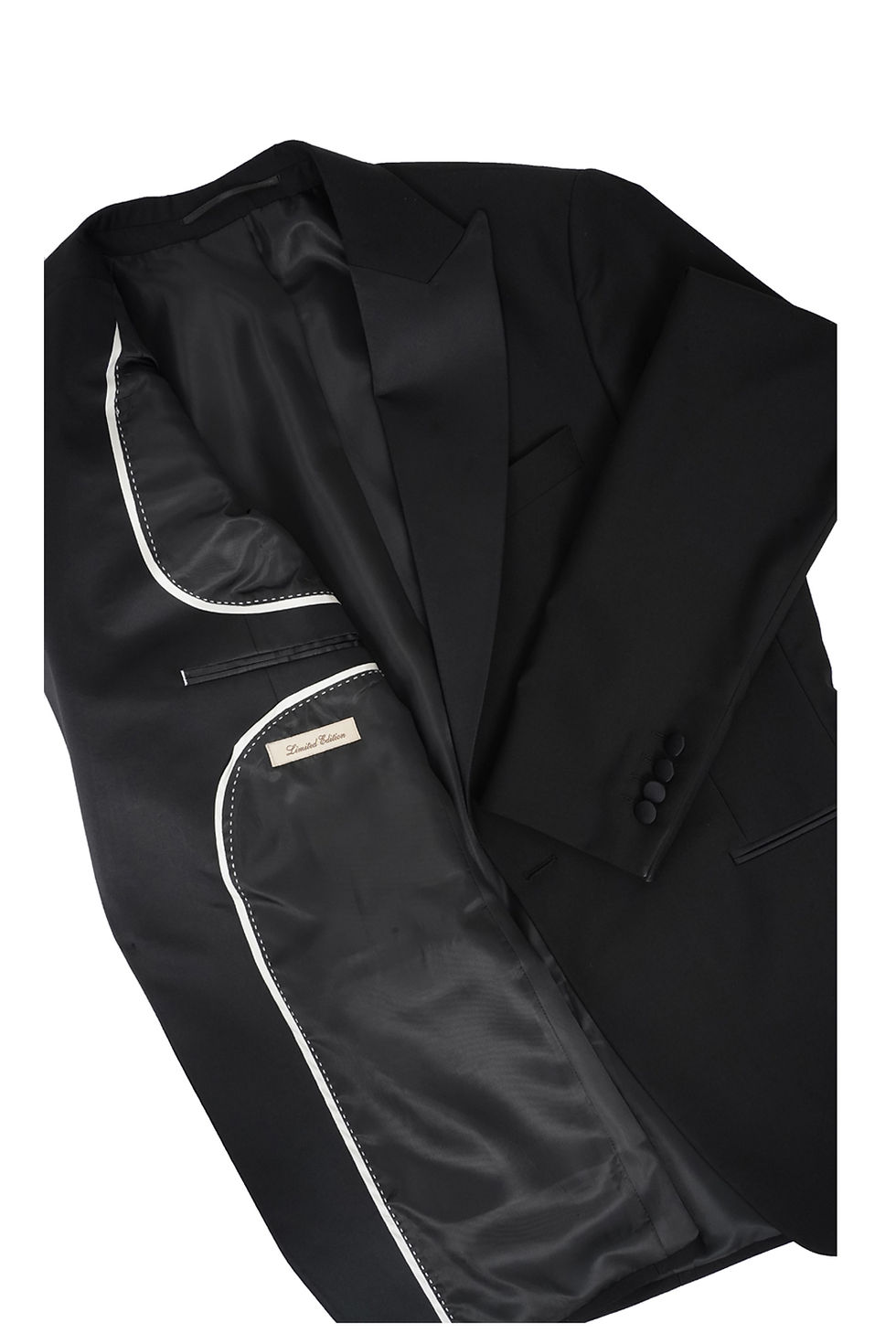 Thumbnail: Men's Ceremony Suit - Black - Black Natural Silk Sateen Peak Lapel