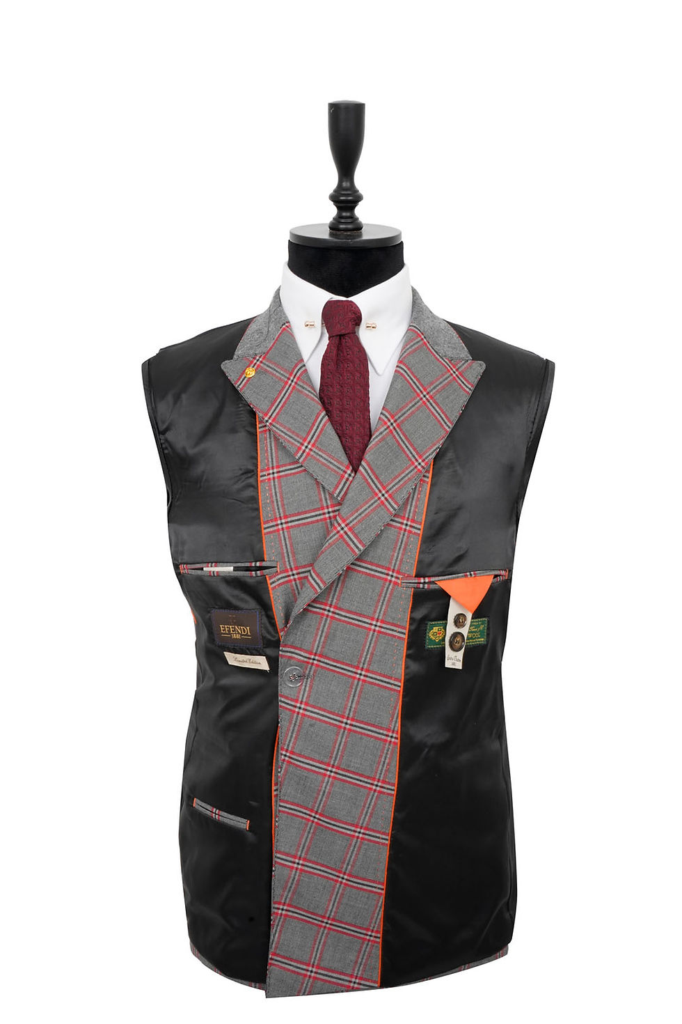 Thumbnail: Men's Double Breasted Suit Grey-Red Checked