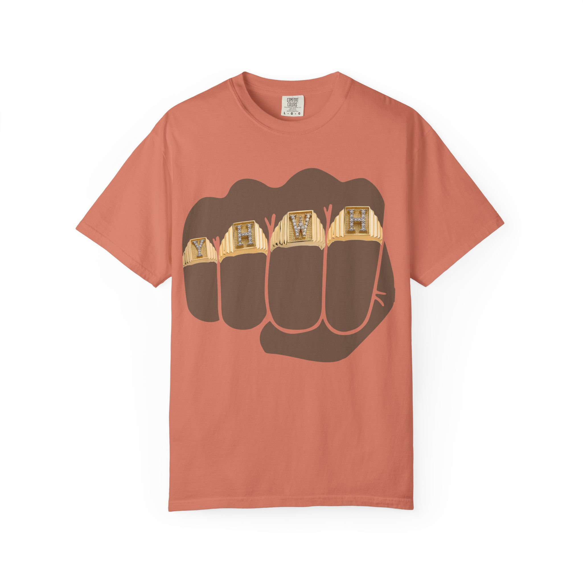 Fist Knuckle Rings T‑Shirt — Gold Grill Knuckle Art Tee