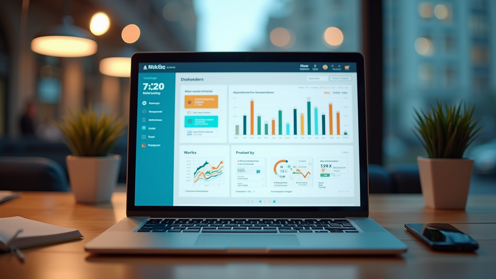 Eye-level view of a laptop showing a digital marketing dashboard