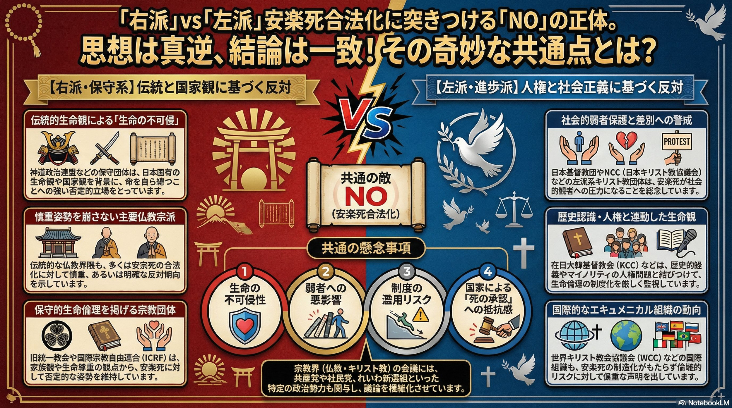 安楽死反対宗教一覧｜日本の主要宗教団体と立場整理（右派・左派比較）