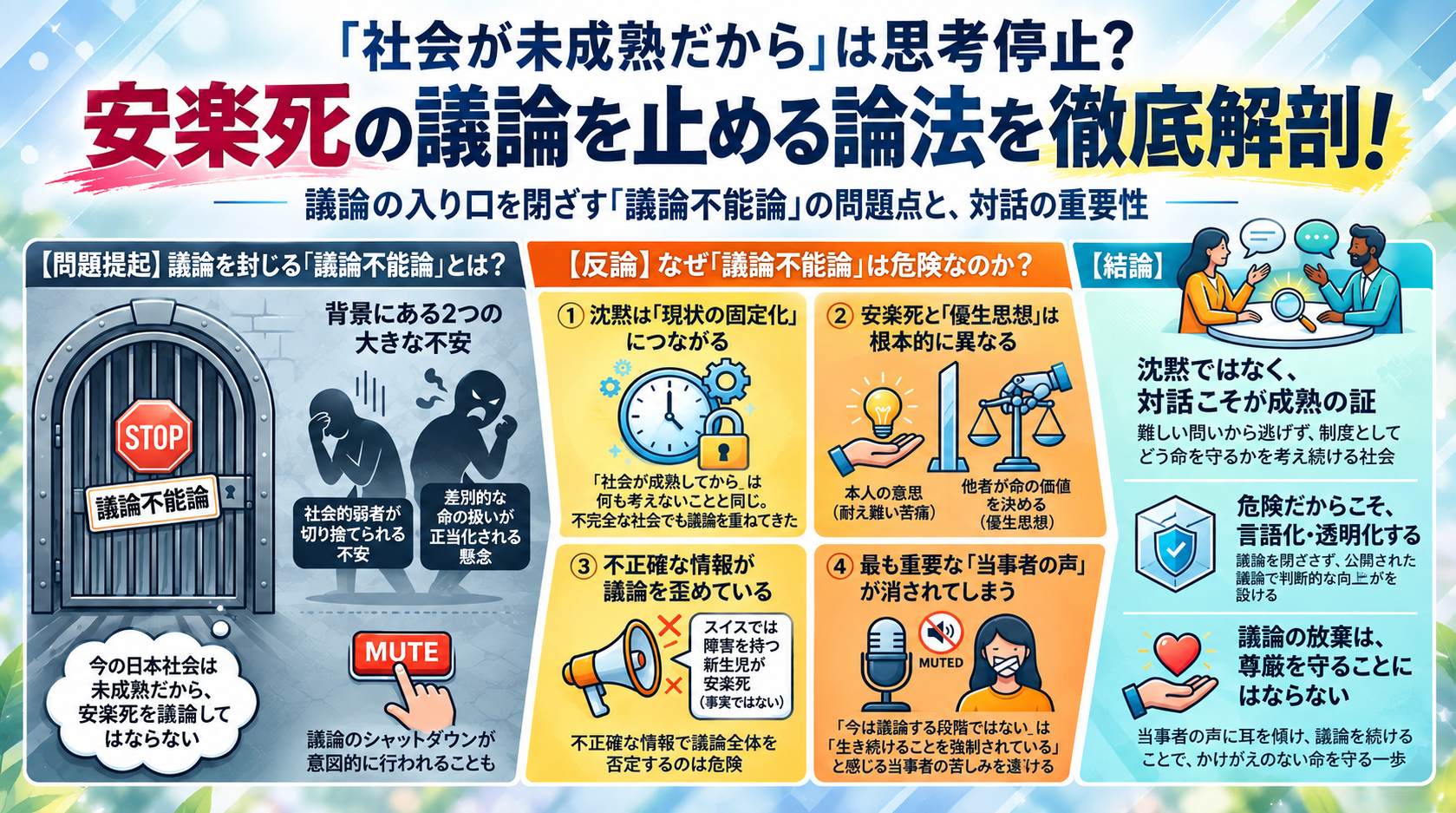 安楽死の「議論不能論」とは何か|「社会が未成熟だから議論できない」は本当に命を守るのか