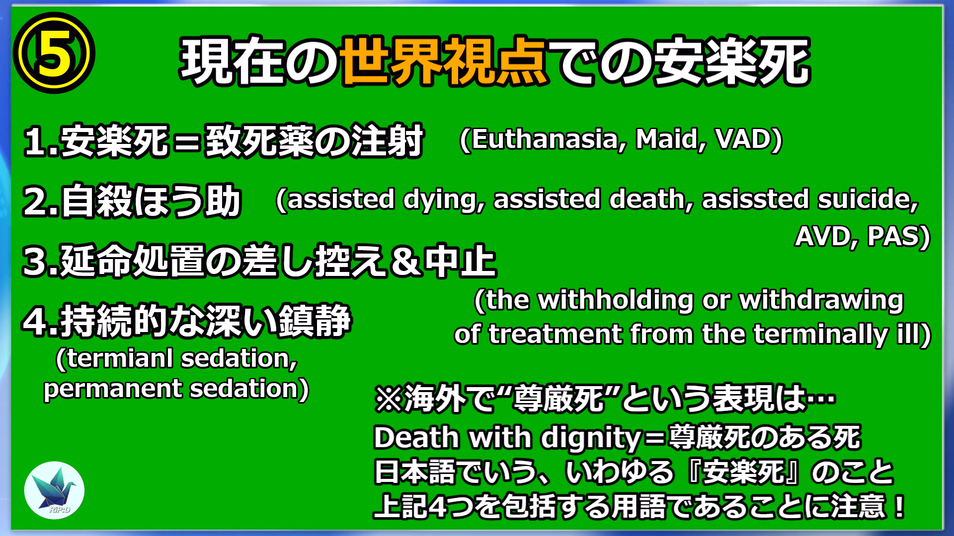安楽死とは　３つの分類と世界の現状　※日本の終末期医療の停滞ぶり