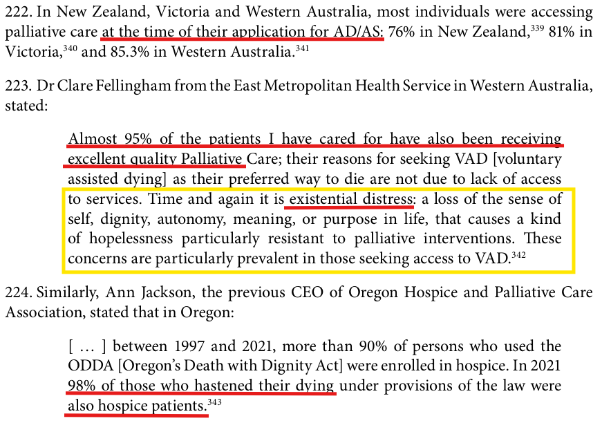Paragraph 217 of the Euthanasia Report submitted to the House of Commons of the UK, on the limitations of palliative care in New Zealand, Australia and the US.