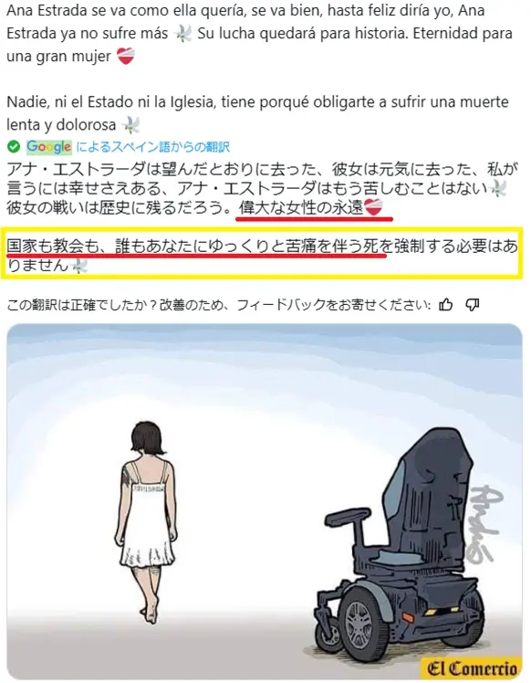 アナ・エストラーダ(Ana Estrada)氏を称える投稿文とイラスト