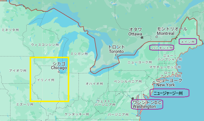 アメリカ、イリノイ州の位置を示した地図