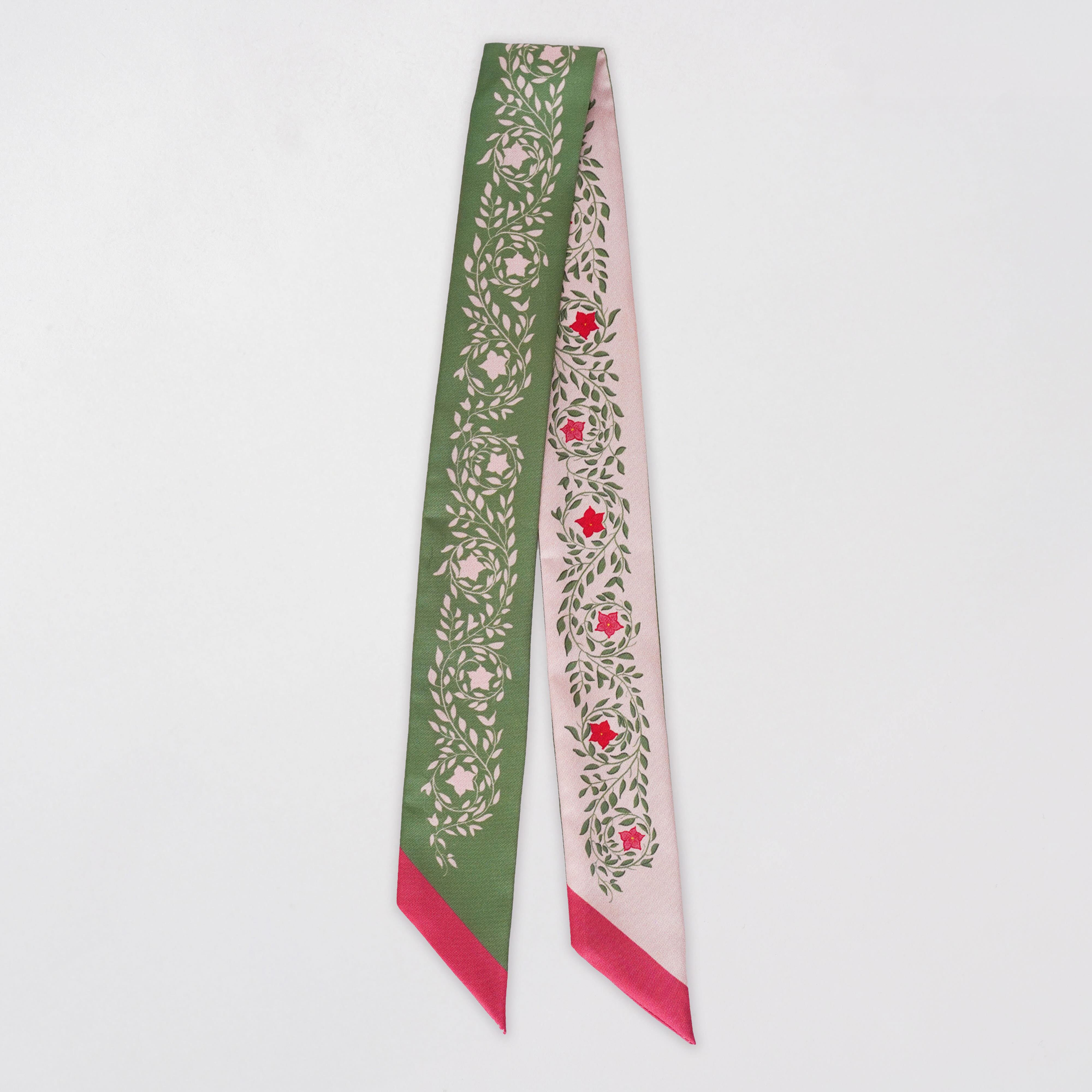 Silk Skinny Scarf - Floral Scroll