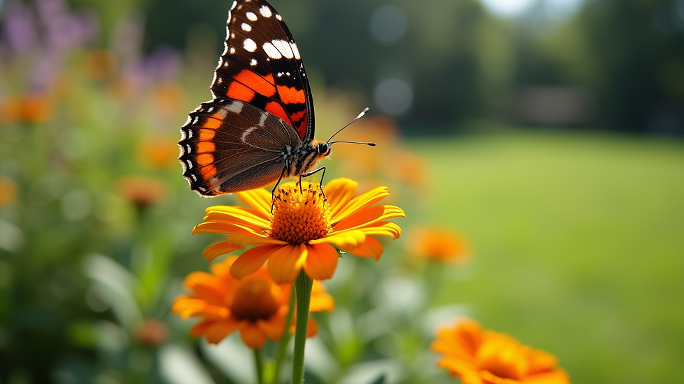 Close-up view of a butterfly on a native flowering plant in a landscaped yard