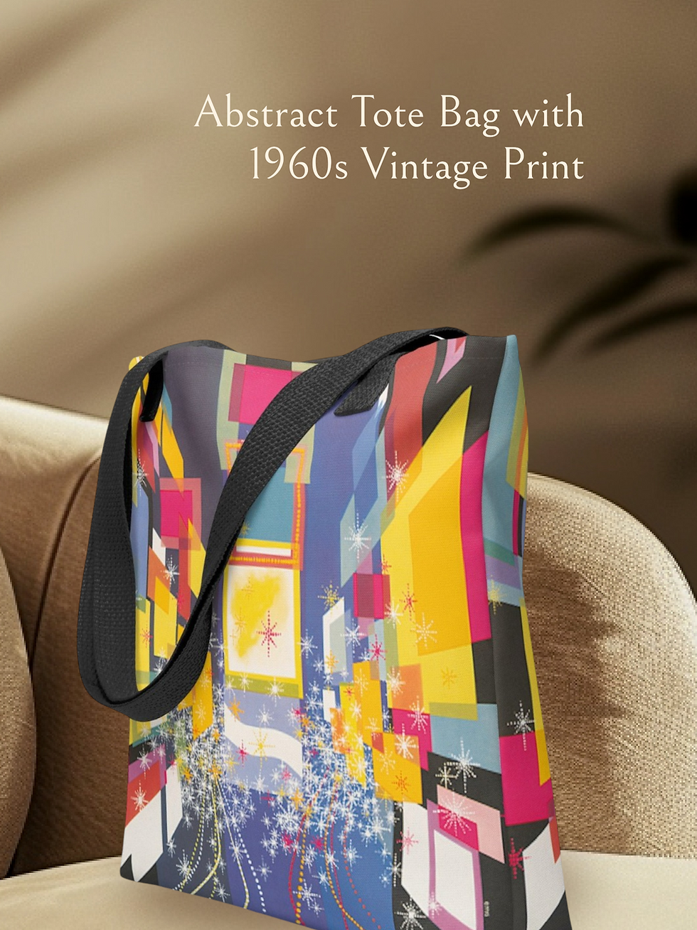 Thumbnail: Vintage Tote Bag for Women, New York Abstract Print - FREE UK SHIPPING
