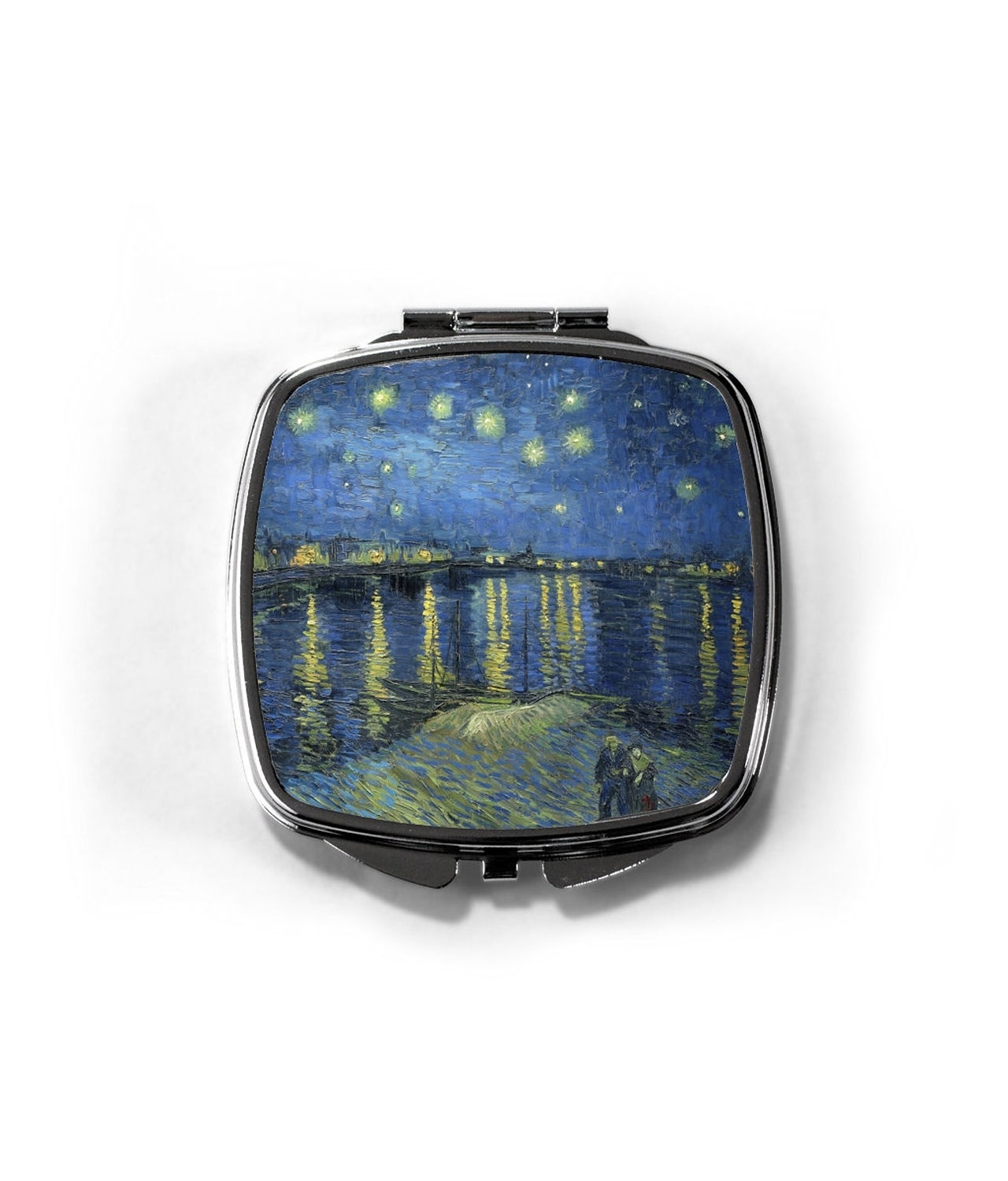 A compact mirror featuring Vincent Van Gogh's famous Starry Night on the Rhone