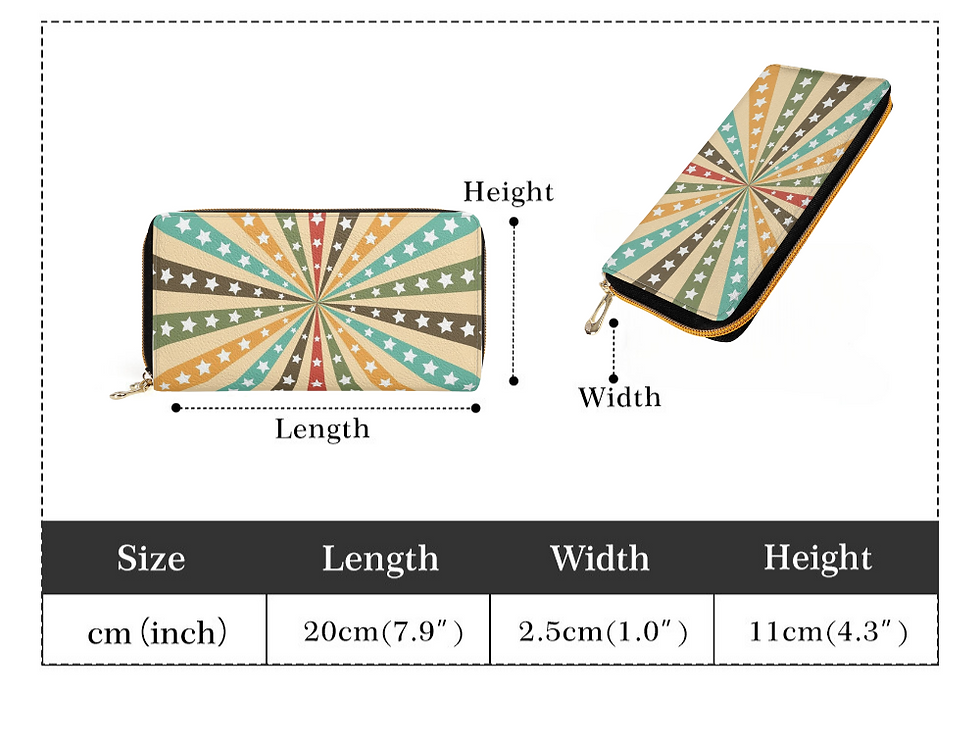 Thumbnail: Height and Length details for the retro women's card and coin purse