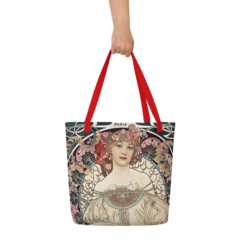 Thumbnail: Vintage Alphonse Mucha bag with red handle