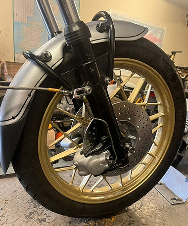 Front fork reconditioning & rebuild with powder coated finish at Overland and Classic Motorcycles