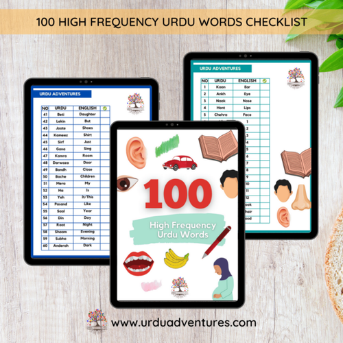 100 Urdu High Frequency Words (Flash Cards + Checklists) Urdu Adventures