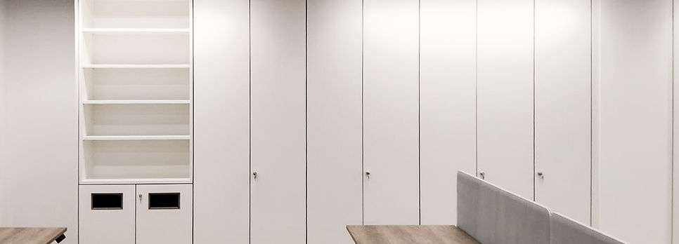 Storagewall for general storage and filing, open bookcase alcoves, recycle units