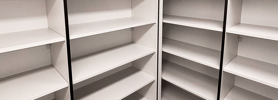 Open storage, open shelving, tidied store room
