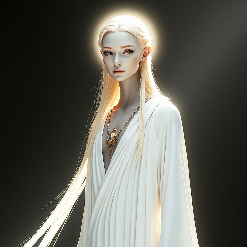 Single Pleiadian extraterrestrial, full-body view, tall (1.8–2.1 m) graceful Nordic-type h