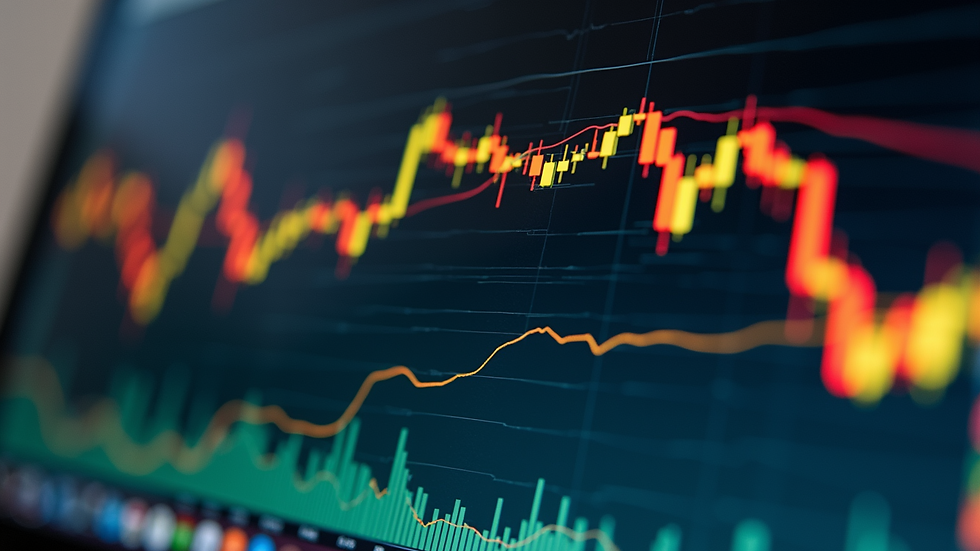 High angle view of a gold coin resting on a financial chart with rising trend lines
