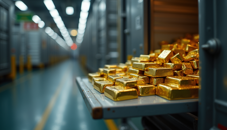 Close-up view of secure cargo container loaded with precious metals at airport cargo hold