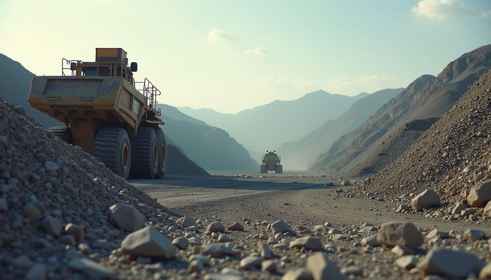 Eye-level view of a silver mining site with heavy machinery and raw silver ore