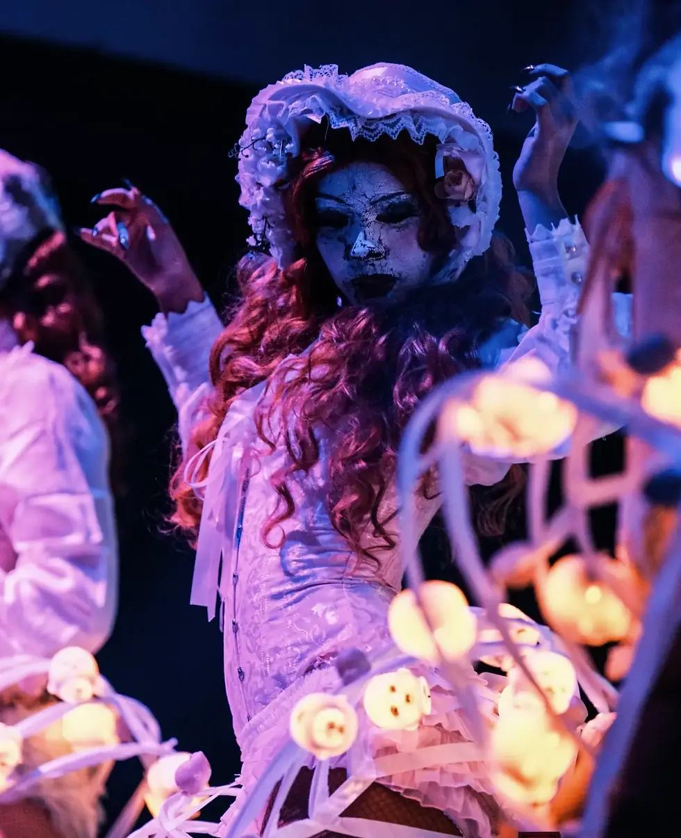 Doll-inspired Halloween costume at The Haunted Circus at HK Hall in 2025.