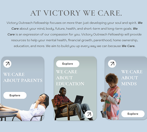 Webpage example: a blue background, three images directing individuals to explore the example website.