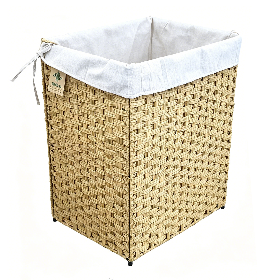 Thumbnail: Woven Laundry Hamper with Lid & Removable Liner – Faux Rattan Tall Basket for La