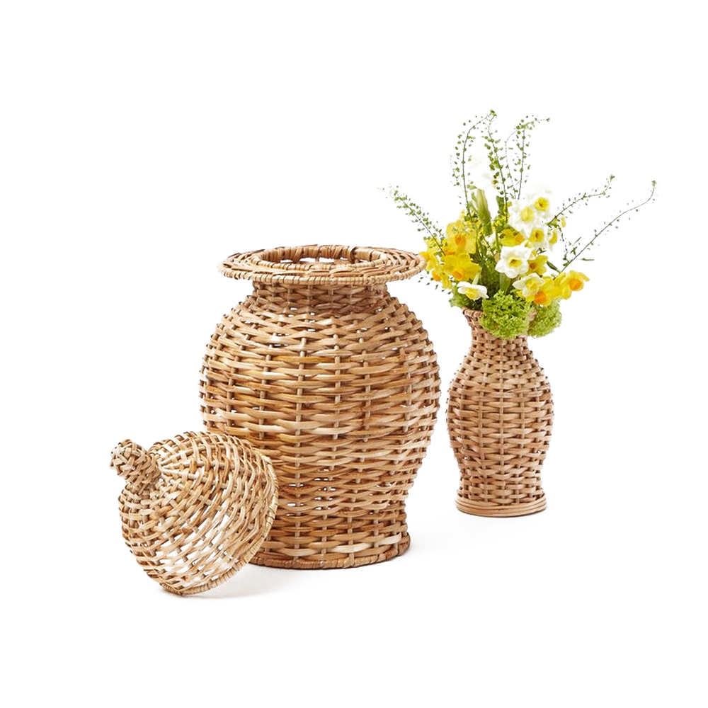 Large Chinese or Vietnamese Decor Vase, Hobby Lobby Rattan Wood Design, Woven