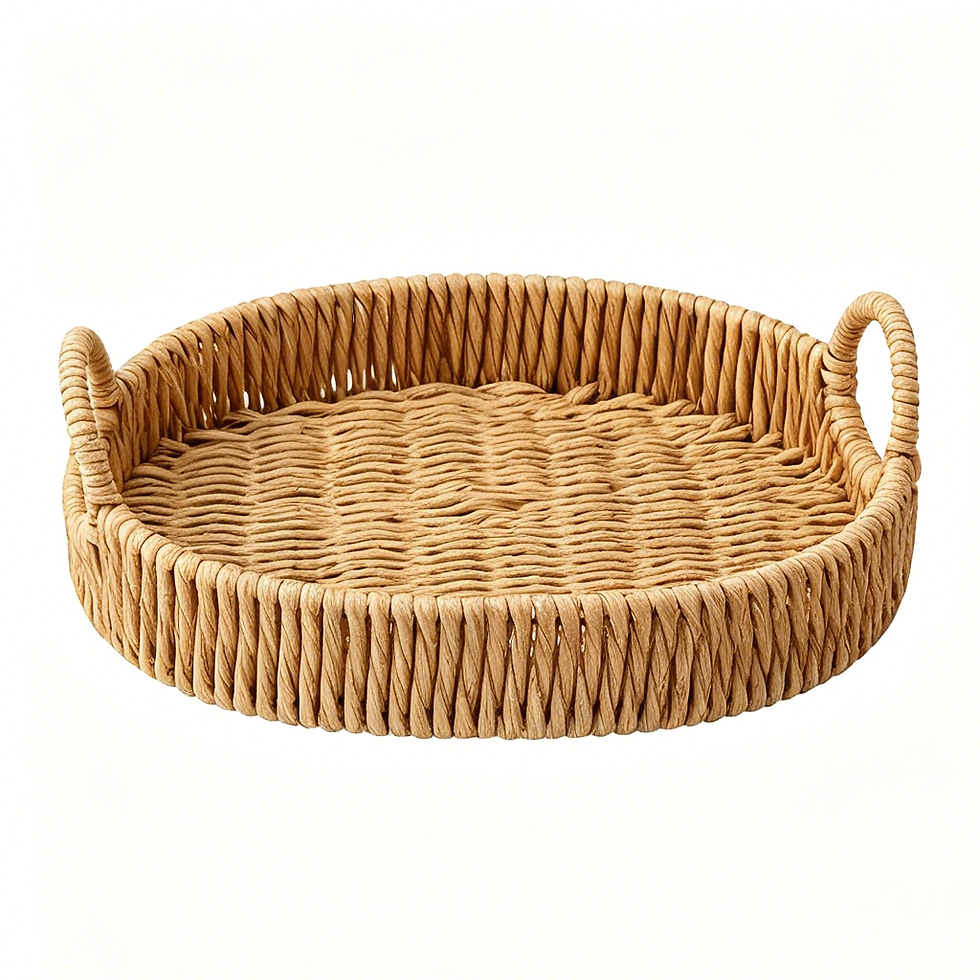 Thumbnail: Handwoven Water Hyacinth Oval Serving Tray with Ring Handles