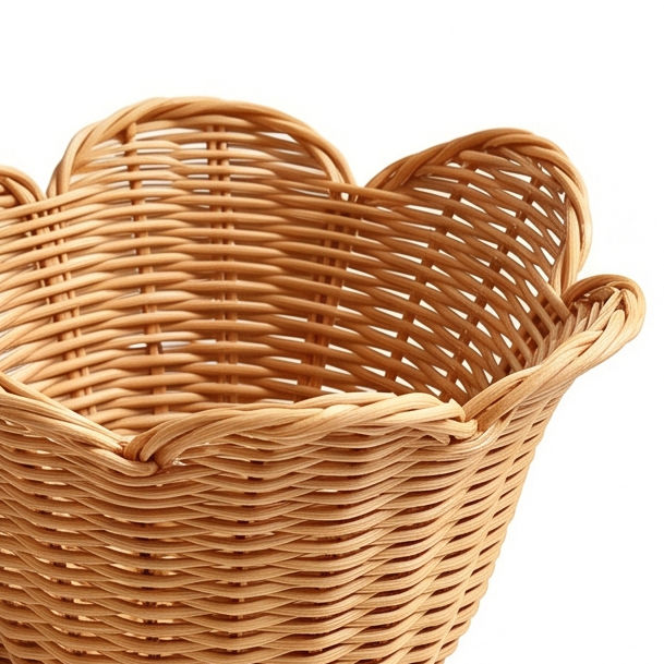 Thumbnail: Tea cup shaped woven cosmetics storage basket with petal base